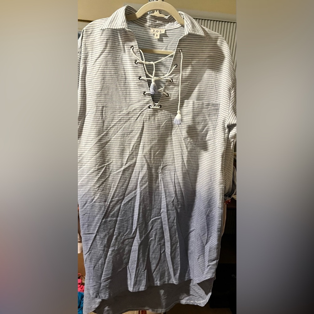 POL Gray and Blue Casual Cover  Up or Dress with Modern Flair